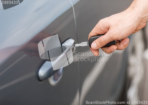 Image of man with car key outside