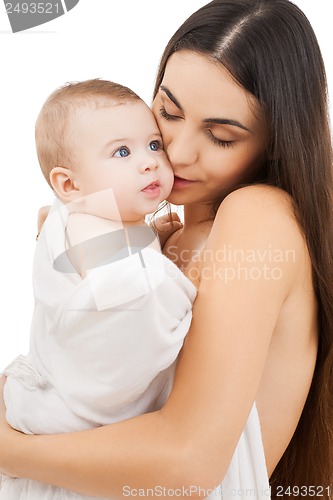 Image of mother kissing adorable baby