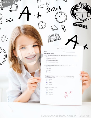 Image of girl with test and A grade at school