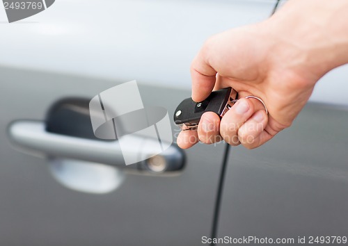 Image of man with car key outside