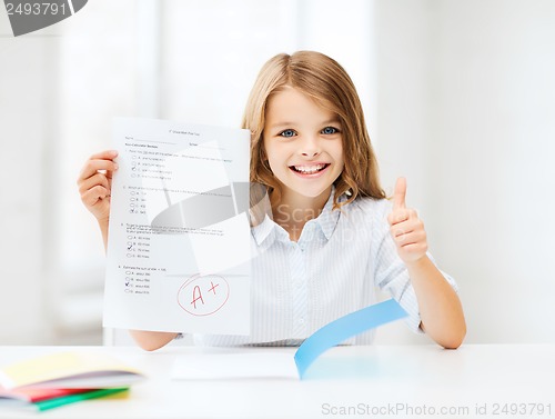 Image of girl with test and grade at school