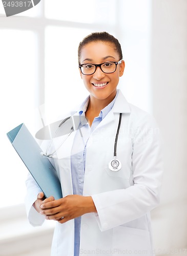 Image of african female doctor in hospital