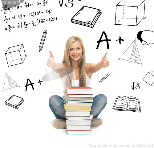 Image of student with stack of books