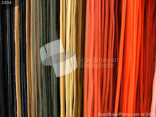 Image of vertical strings of cut leather