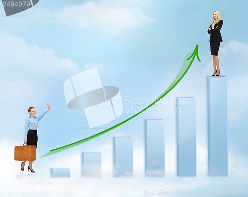 Image of businesswomen with big 3d chart