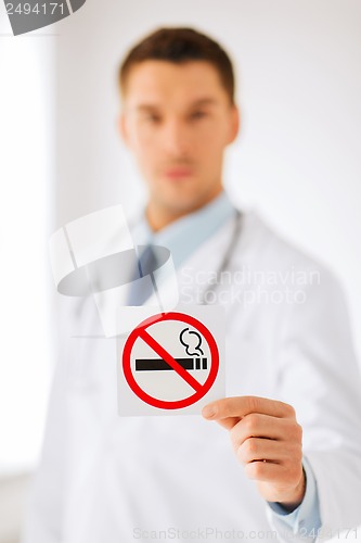 Image of male doctor holding no smoking sign