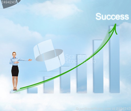 Image of businesswoman with big 3d chart