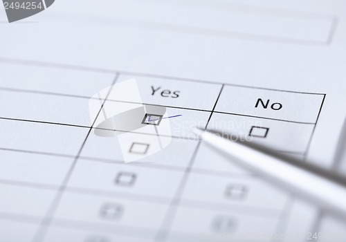 Image of yes or no questionnaire or form