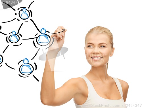 Image of businesswoman with contact icons
