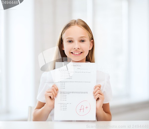 Image of girl with test and grade at school