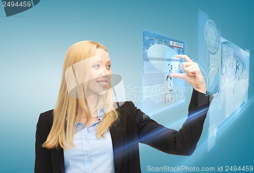 Image of woman with virtual screen and news