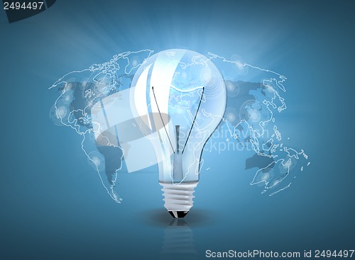 Image of light bulb with world map