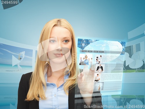 Image of woman with virtual screen and news