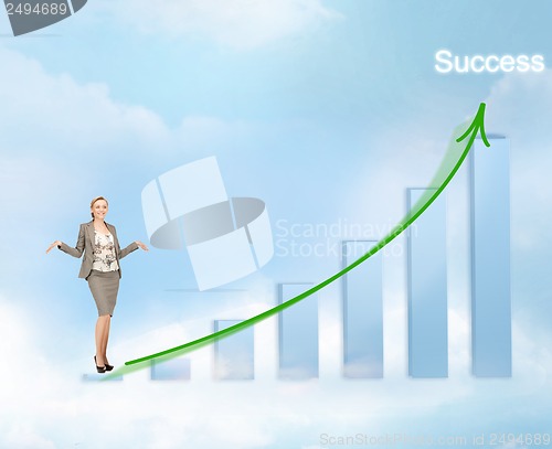 Image of businesswoman with big 3d chart