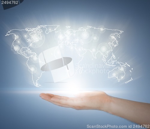 Image of woman hand with virtual screen