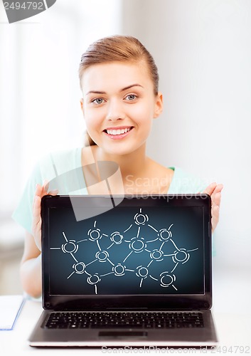 Image of girl holding laptop with network contacts