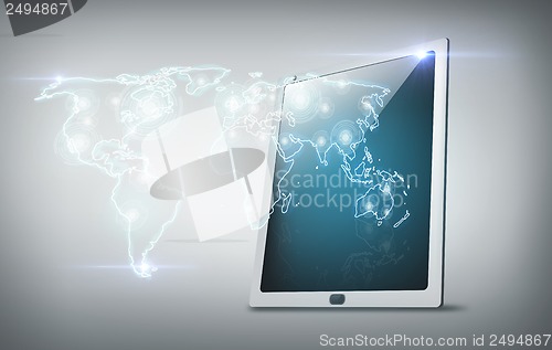 Image of tablet pc with world map