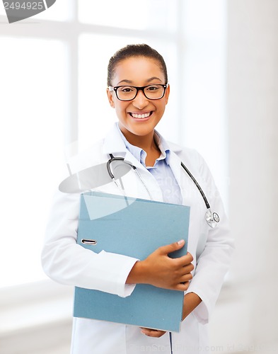 Image of african female doctor in hospital