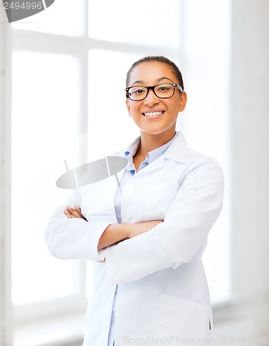 Image of african female doctor in hospital