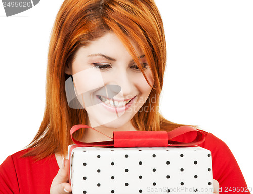 Image of happy woman with gift box