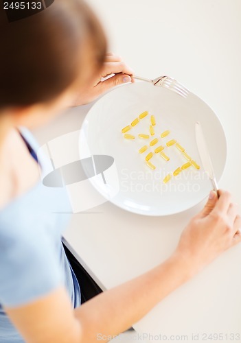 Image of woman with plate and meds