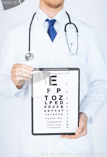 Image of male ophthalmologist with eye chart