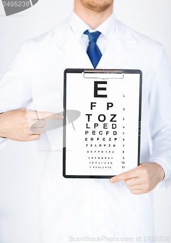 Image of male ophthalmologist with eye chart