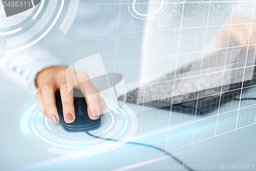 Image of woman hands with keyboard and mouse