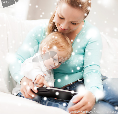 Image of mother and adorable baby with tablet pc