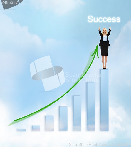 Image of businesswoman with big 3d chart