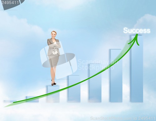 Image of businesswoman with big 3d chart