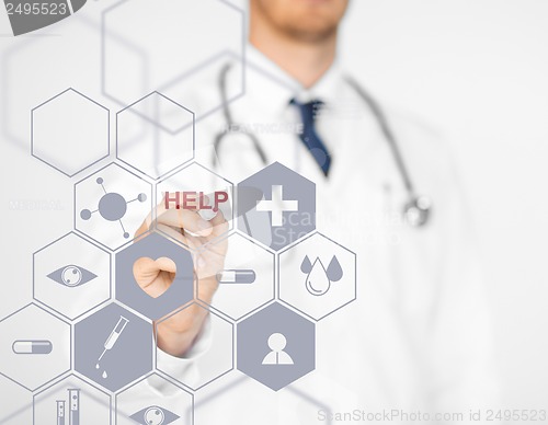 Image of doctor with stethoscope and virtual screen