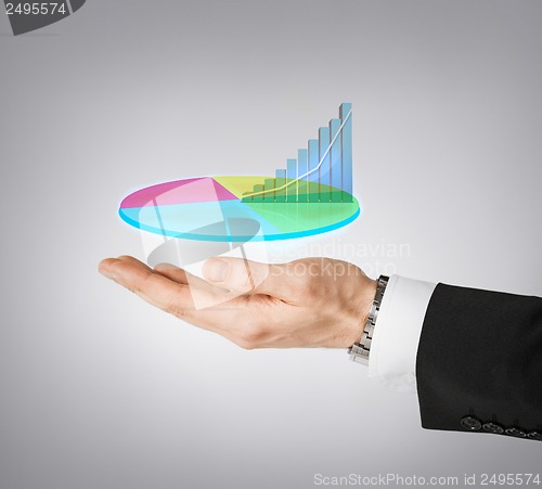 Image of businessman hand showing chart on virtual screen