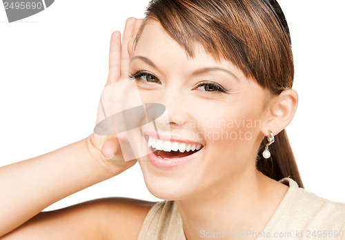 Image of happy woman listening gossip
