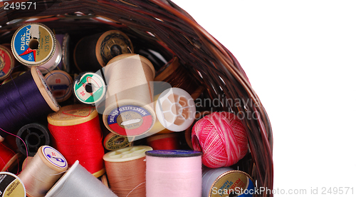 Image of Sewing Thread In A Wicker Basket