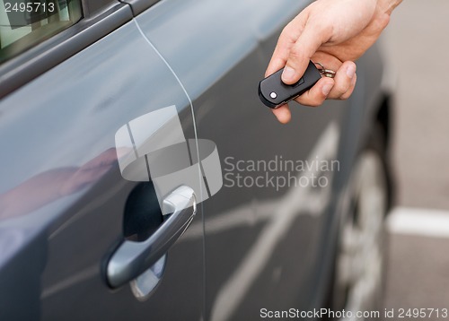 Image of man with car key outside