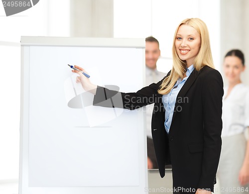 Image of businesswoman with flipchart in office