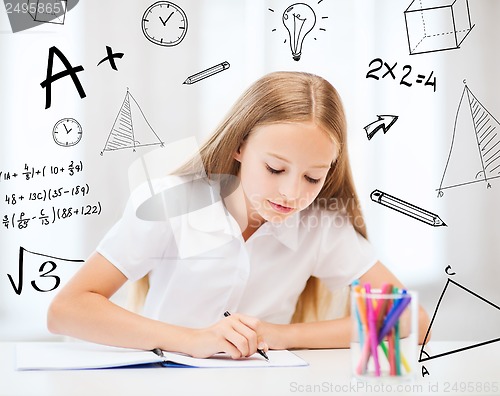 Image of little student girl drawing at school