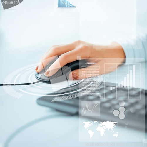 Image of woman hands with keyboard and mouse