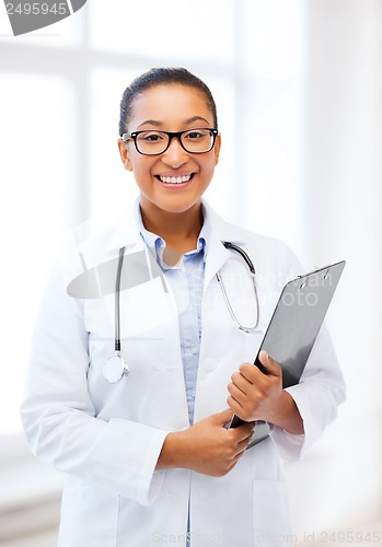 Image of african female doctor in hospital