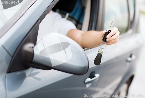 Image of man with car key outside