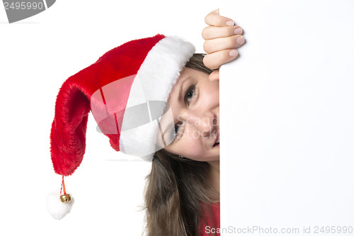Image of Woman Santa Claus with vertical board