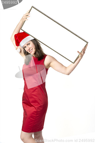 Image of Santa Claus Woman with board over head