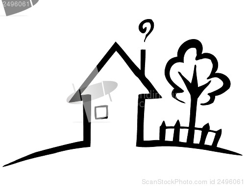 Image of Black and white silhouette of a small house