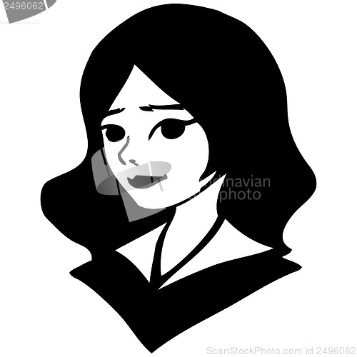 Image of black-and-white portrait of a pretty girl. vector drawing