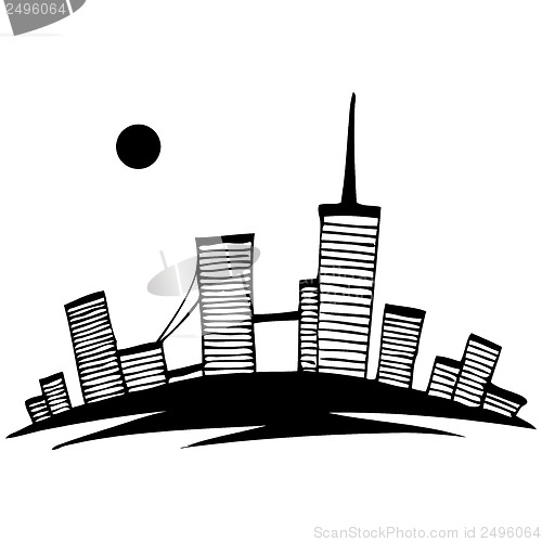 Image of black and white silhouette of city. Vector simple drawing
