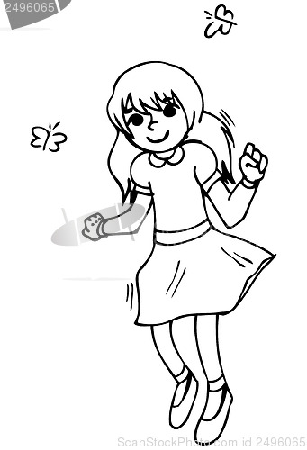 Image of Cheerful smiling girl jumping. vector illustration.