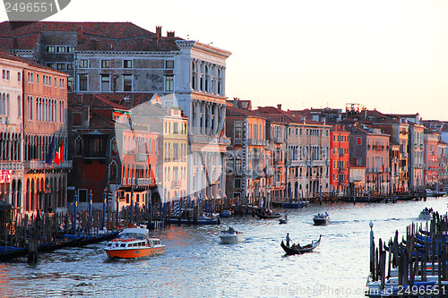 Image of Italy. Venice. The Grand Canal from Rialto bridge at sunset