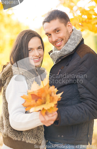 Image of romantic couple in the autumn park