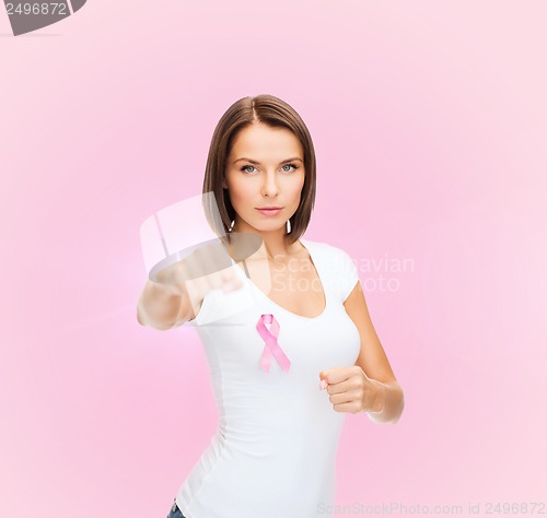 Image of woman with pink cancer awareness ribbon